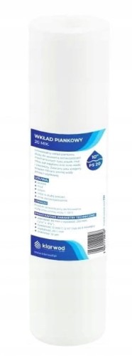 FILTR DO WODY WKŁAD 10' PIANKOWY 20 MIKRON- 10 SZT
